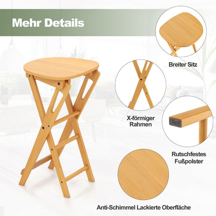 Sulankstomos bambukinės baro kėdės, 2 vnt. komplektas, sėdynės aukštis 61 cm