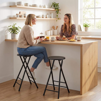 Sulankstomos baro kėdės, plienas ir MDF, 2 vnt. komplektas, juodos