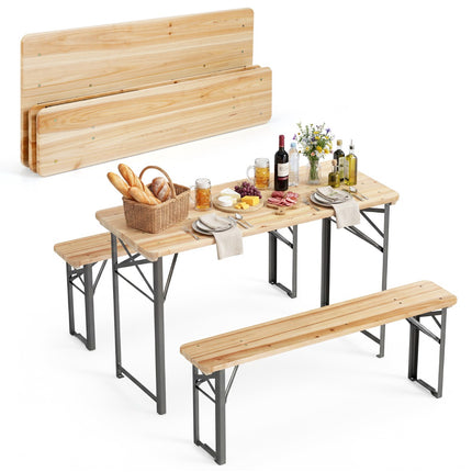 Sulankstomas alaus sodo komplektas su stalu ir 2 suoliukais, 118 cm