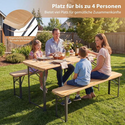 Sulankstomas alaus sodo komplektas su stalu ir 2 suoliukais, 118 cm