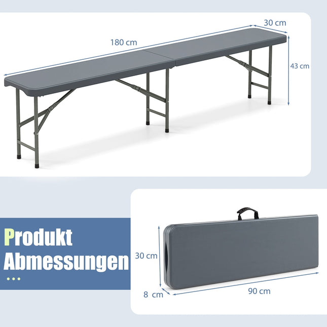 Sulankstomas suolas 180 cm HDPE, metalinės kojos, 600 kg keliamoji galia