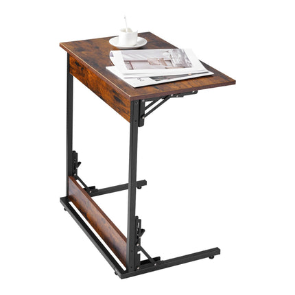 Folding C-Shaped End Table, Metal Frame, Adjustable Feet