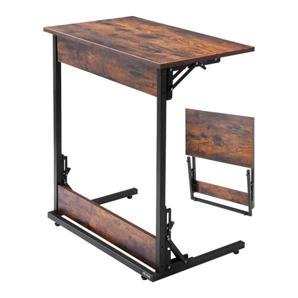 Folding C-Shaped End Table, Metal Frame, Adjustable Feet