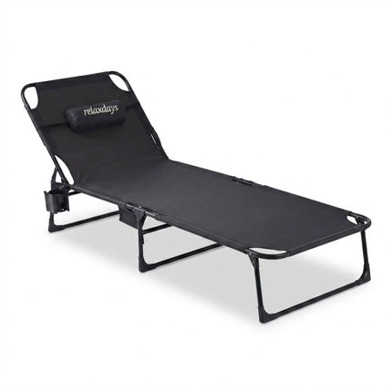 Folding Camping Bed 250 kg with Mattress and Pillow, Side Pocket, Black