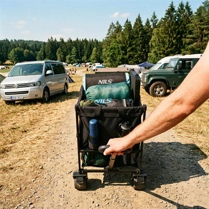Sulankstomas kempingo vežimėlis, 160 l talpos, juodai oranžinis