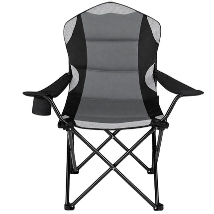 Folding Camping Chair, Black, High Backrest, Cup Holder
