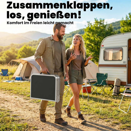 Sulankstomas kempingo stalas su tinkleliu, reguliuojamo aukščio, aliuminis