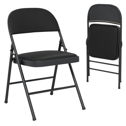 Sulankstomos kėdės, paminkštinta PVC oda, metalinis rėmas, 2 vnt. pakuotė, juodos