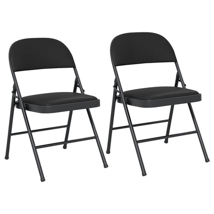 Sulankstomos kėdės, paminkštinta PVC oda, metalinis rėmas, 2 vnt. pakuotė, juodos