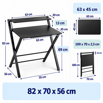 Folding Computer Desk with Monitor Shelf and X-Shaped Frame, Black