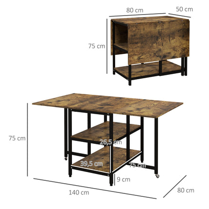 Sulankstomas valgomojo stalas, pramoninio dizaino, 140x80x75 cm, rudas/juodas