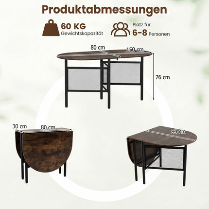 Sulankstomas valgomojo stalas 6-8 asmenims, erdvę taupantis ovalus dizainas