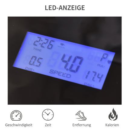 Sulankstomas elektrinis bėgimo takelis, 500 W, 1-12,8 km/h, su LED ekranu, puodelio laikikliu ir mobiliojo telefono laikikliu, plienas, ABS, juodas + pilkas, 142 × 66 x 127 cm