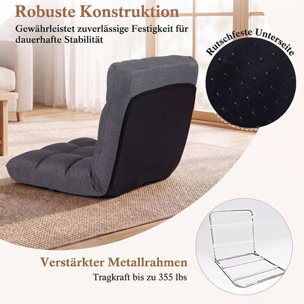Sulankstoma grindų kėdė su reguliuojamu atlošu, pilka
