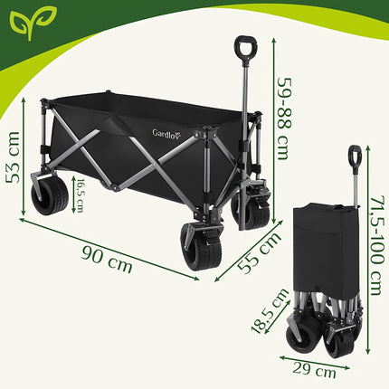 Sulankstomas sodo vežimėlis 150 l, 200 kg talpa, visureigiai ratai