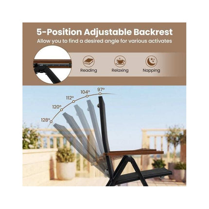 Folding Garden Chairs Set of 2 with 5-Position Backrest, Black, Up to 150 kg