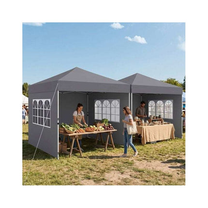 Folding Gazebo 3 x 3 m with Removable Side Panels, Metal Frame, Grey, 3 Heights