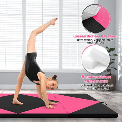 Sulankstomas gimnastikos kilimėlis, 240x120x5 cm, juodas/rožinis