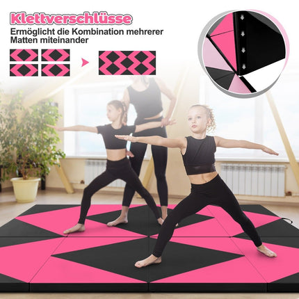 Sulankstomas gimnastikos kilimėlis, 240x120x5 cm, juodas/rožinis