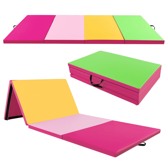 Sulankstomas gimnastikos kilimėlis, 300x117x5cm, rožinis/žalias