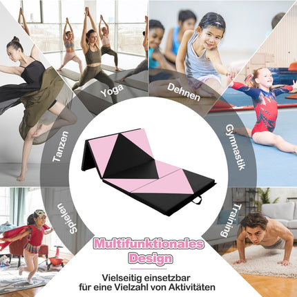 Sulankstomas gimnastikos kilimėlis, nešiojamas, 240x117x5 cm, rožinis/juodas