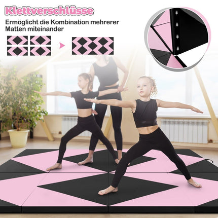 Sulankstomas gimnastikos kilimėlis, nešiojamas, 240x117x5 cm, rožinis/juodas