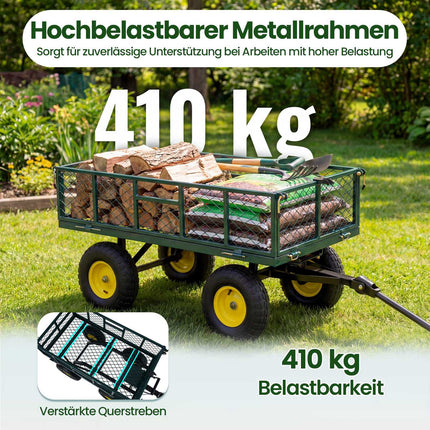 Sulankstomas tvirtas metalinis sodo vežimėlis, 408 kg keliamoji galia, žalias