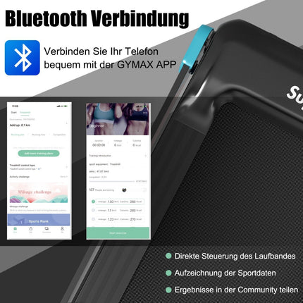 Sulankstomas bėgimo takelis namams su „Bluetooth“ garsiakalbiu, LED ekranu ir įrenginio laikikliu, tamsiai mėlynas