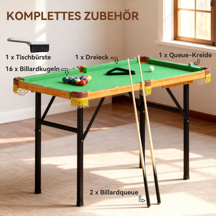 Sulankstomas mini biliardo stalas, 2 lazdos, 16 kamuoliukų, žalias