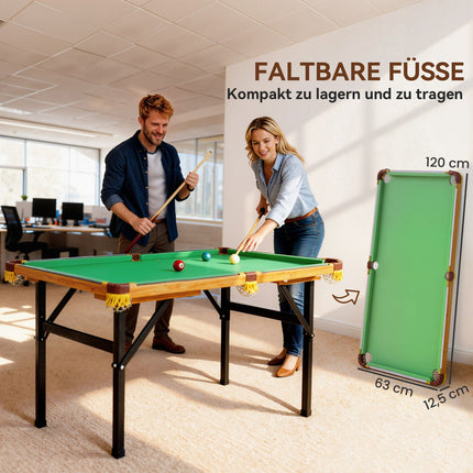 Sulankstomas mini biliardo stalas, 2 lazdos, 16 kamuoliukų, žalias