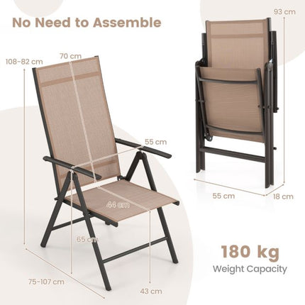 Sulankstomos terasos kėdės, 2 vnt. komplektas, 7 padėčių, 180 kg, rudos
