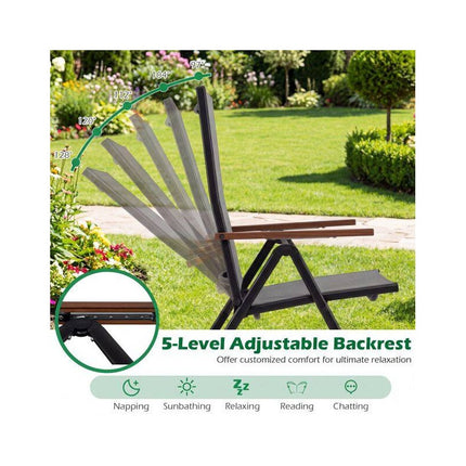 Folding Patio Chairs Set of 4 with Adjustable Backrest, Grey, Breathable Fabric