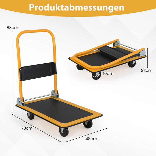 Sulankstomas platforminis vežimėlis, 150 kg keliamoji galia, 360° pasukami ratai