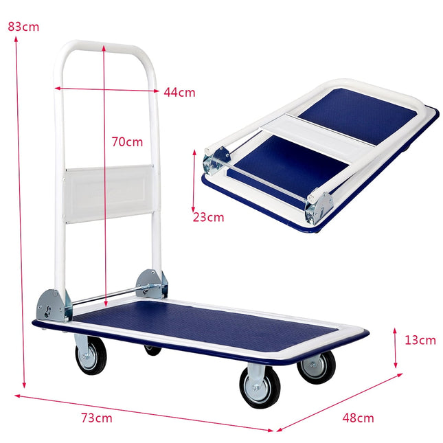 Sulankstomas platforminis vežimėlis, 150 kg keliamoji galia, 360° pasukami ratai