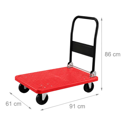 Sulankstomas platforminis vežimėlis, 300 kg keliamoji galia – raudonas