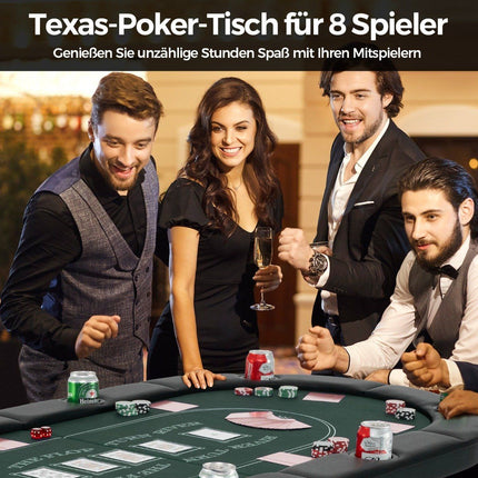 Sulankstomas pokerio stalas 8 žaidėjams su puodelių laikikliais