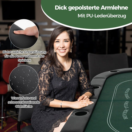 Sulankstomas pokerio stalas 8 žaidėjams su puodelių laikikliais