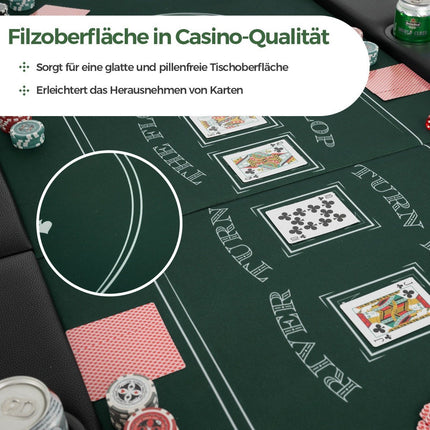 Sulankstomas pokerio stalas 8 žaidėjams su puodelių laikikliais