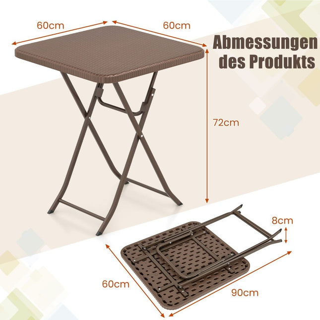 Sulankstomas rotango stiliaus stalas su 60x60 cm HDPE stalviršiu