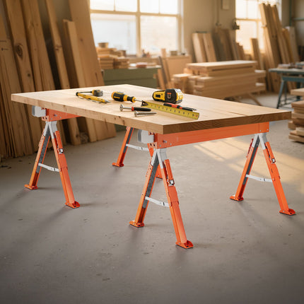 Folding Sawhorses, 2-Pack, Adjustable Height, 1800 lb