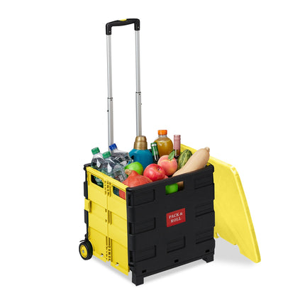 Sulankstomas pirkinių vežimėlis su ratukais, 35 kg talpa