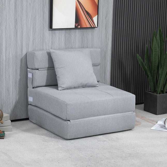 Sulankstoma miegamoji sofa-lova, 2 viename sulankstoma sofa su lovos funkcija, poilsio kėdė su pagalvėmis, svečių lova svetainei, miegamajam, keliamoji galia iki 100 kg, šviesiai pilka