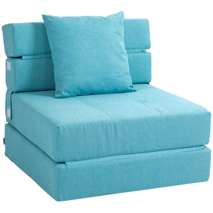 Sulankstoma miegamoji sofa-lova, 2 viename sulankstoma sofa su lovos funkcija, poilsio kėdė su pagalvėmis, svečių lova, keliamoji galia iki 100 kg, mėlyna