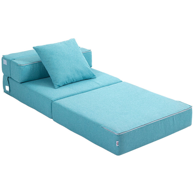 Sulankstoma miegamoji sofa-lova, 2 viename sulankstoma sofa su lovos funkcija, poilsio kėdė su pagalvėmis, svečių lova, keliamoji galia iki 100 kg, mėlyna
