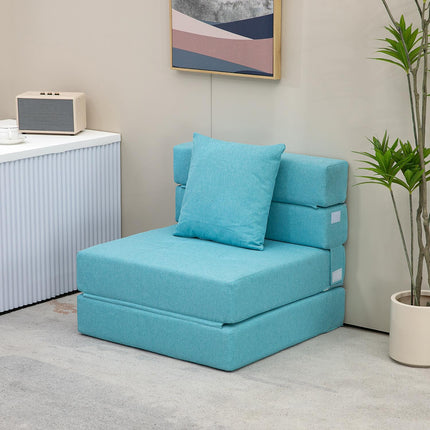 Sulankstoma miegamoji sofa-lova, 2 viename sulankstoma sofa su lovos funkcija, poilsio kėdė su pagalvėmis, svečių lova, keliamoji galia iki 100 kg, mėlyna
