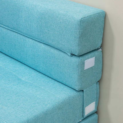 Sulankstoma miegamoji sofa-lova, 2 viename sulankstoma sofa su lovos funkcija, poilsio kėdė su pagalvėmis, svečių lova, keliamoji galia iki 100 kg, mėlyna