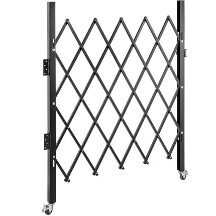 Folding Steel Security Gate with Wheels and Padlock, 108x131 cm
