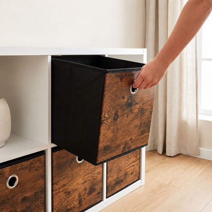 Folding Storage Box Set of 6 with Wood-Look Finish, Brown, 30 x 30 x 30 cm