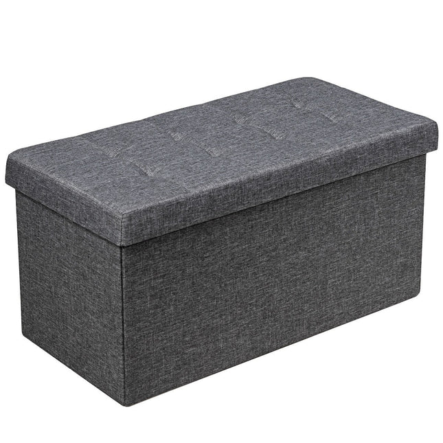 Folding Storage Ottoman Bench with Cushion, Dark Grey