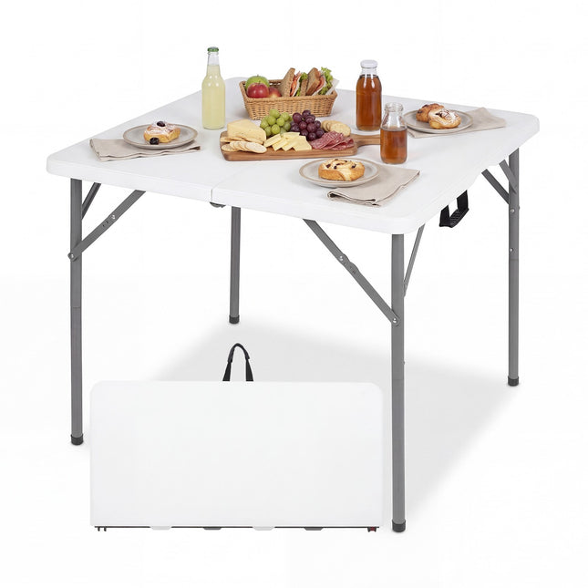 Sulankstomas stalas 86 cm kvadratinis, nešiojimo rankena, metalinės kojos